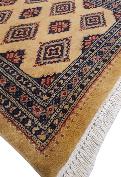 SUPERFINE BUKHARA YELLOW WITH RED & BLUE MOTIF SILK INLET - AR3997