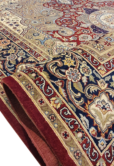 SUPERFINE PAK PERSIAN AUBUSSON KIRMAN WOOL WITH A LONG RED MEDALLION & BLURRED BORDER - AR3973