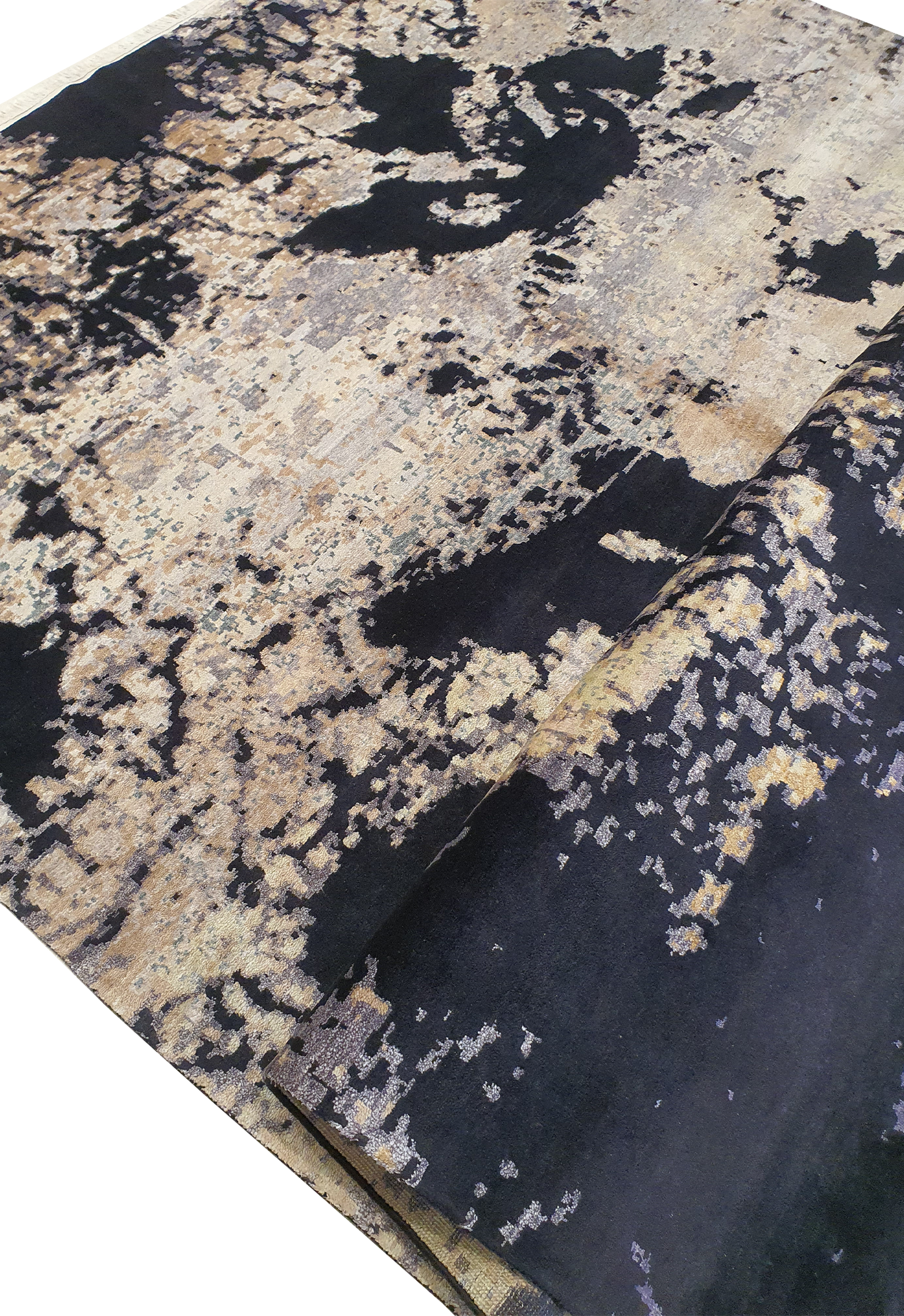 Superfine Galaxy Design Broken Design Silk and Wool Black and Cream-VP164