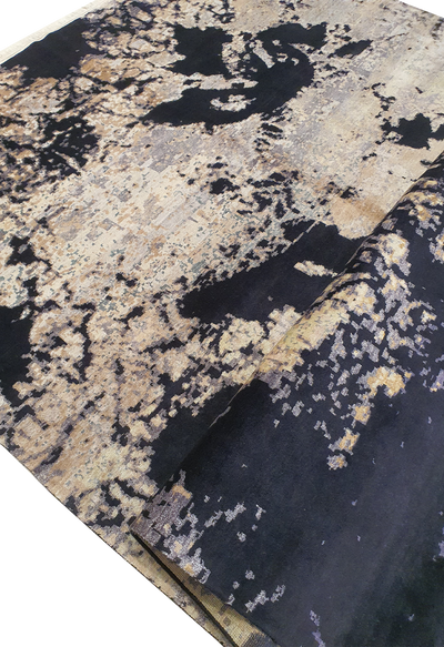 Superfine Galaxy Design Broken Design Silk and Wool Black and Cream-VP164
