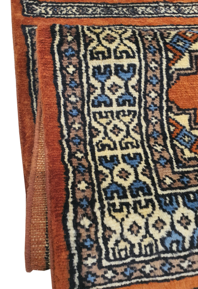 SUPERFINE BUKHARA ORANGE & BLUE WITH 3 MEDALLION & BROWN BORDER - AR3995