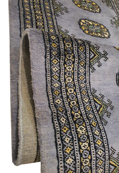 SUPERFINE BUKHARA WOOL GREY RUNNER WITH ELEPHANT FOOT MOTIF - AR3976