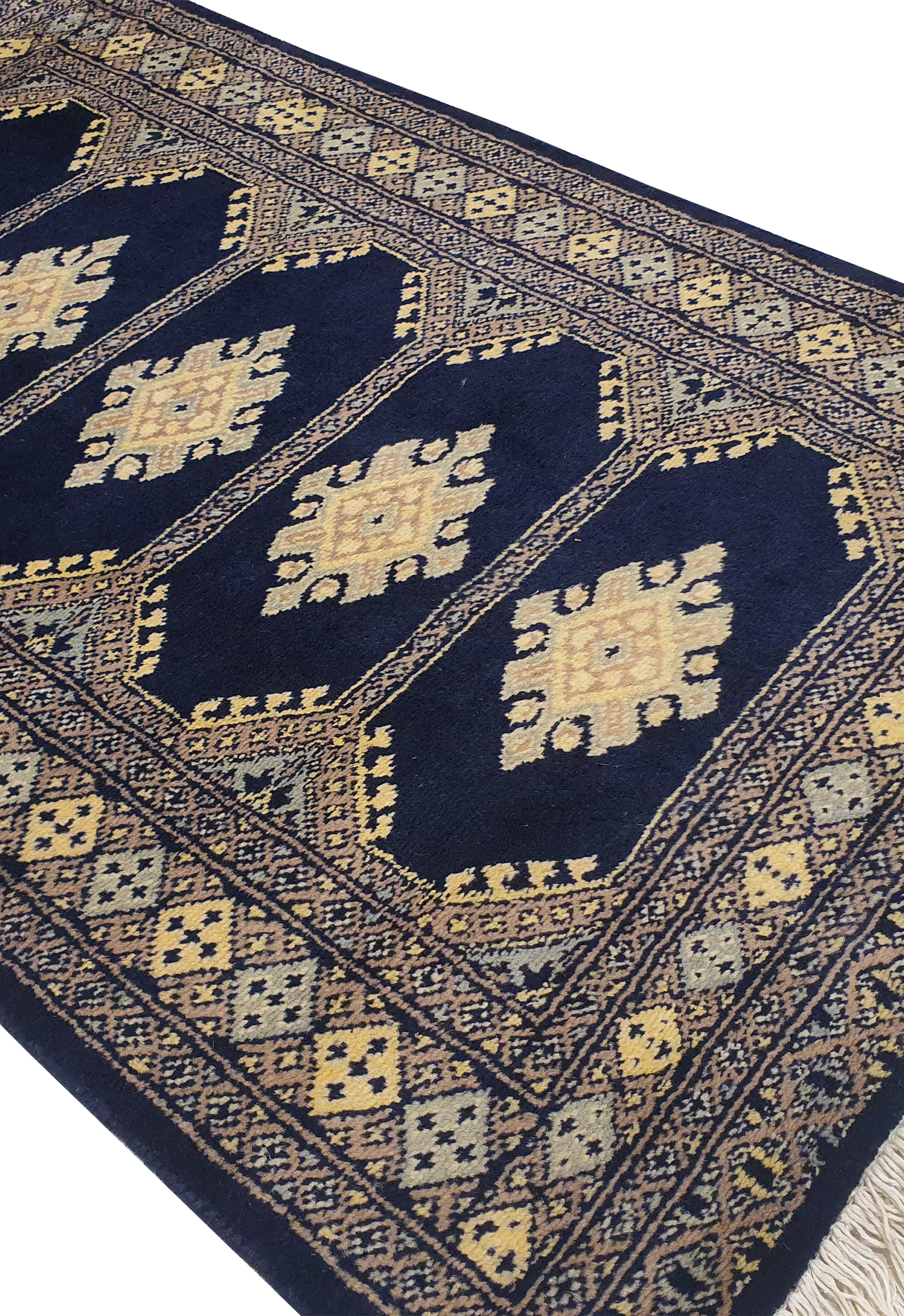 SUPERFINE BUKHARA BLUE WITH 5 MEDALLION WHITE & GREY BORDER - AR3988