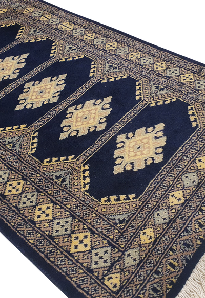 SUPERFINE BUKHARA BLUE WITH 5 MEDALLION WHITE & GREY BORDER - AR3988