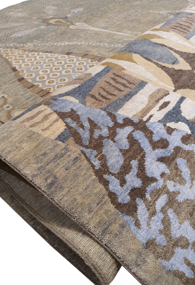 Persian Trees Of Life Motif Silk and Wool Light Brown With Dark Brown Motif - VP141