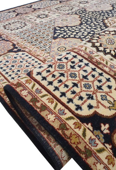 Superfine Persian Joshgan Wool Black With Beautiful Fine Work Of Art Geometric Design-VP159