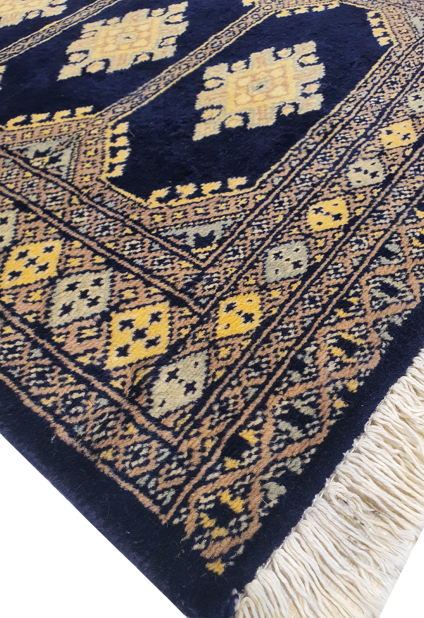 SUPERFINE BUKHARA DARK BLUE WITH 5 MEDALLION CREAM & GREY BORDER - AR3981