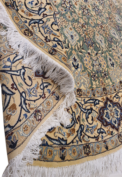 Superfine Persian Nain Dome Design Round Carpet Green Inlet Silk-AR3282