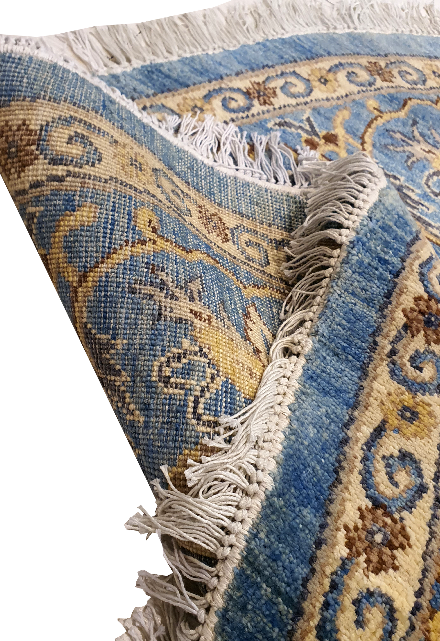 SUPERFINE HAND KNOTTED OUSHAK LIGHT BLUE WOOL ROUND WITH HAND-SPIN FINE WOOL - AR3972