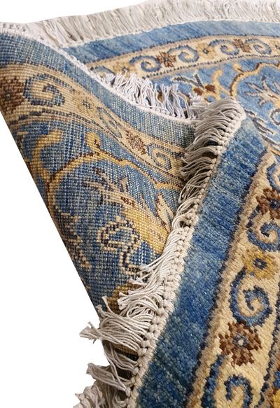 SUPERFINE HAND KNOTTED OUSHAK LIGHT BLUE WOOL ROUND WITH HAND-SPIN FINE WOOL - AR3972