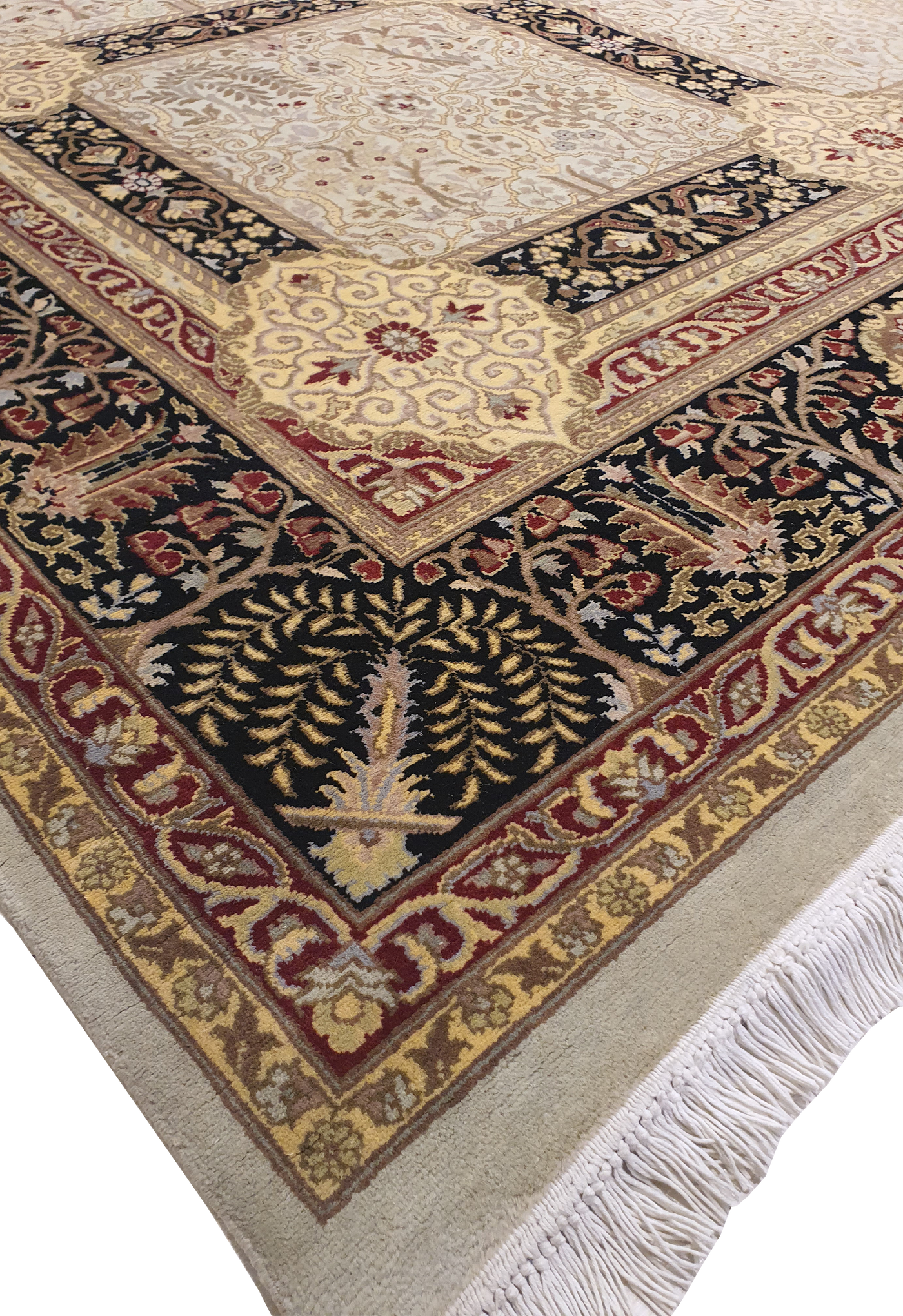 SUPERFINE PAK PERSIAN ISFAHAN ALLOVER BOXES DESIGN MADE OF BABY LAMBS WOOL LIGHT BROWN WITH DARK BORDER - AR3967