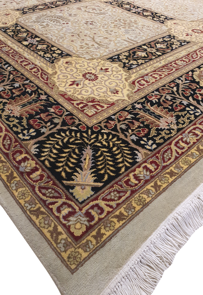 SUPERFINE PAK PERSIAN ISFAHAN ALLOVER BOXES DESIGN MADE OF BABY LAMBS WOOL LIGHT BROWN WITH DARK BORDER - AR3967