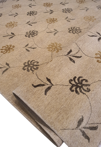 Superfine Persian Classic Vector Shapes Design Wool Light Brown With Yellow and Brown Flowers-VP156