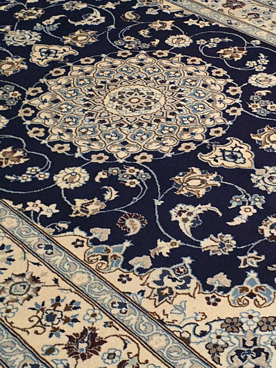 Superfine Persian Nain Blue With Cream Border - 6.4 X 9.8 FT - AR3229