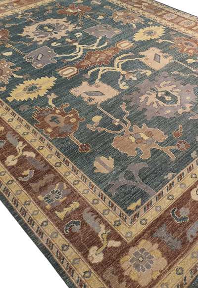 SUPERFINE HAND KNOTTED OUSHAK LIGHT GREEN WOOL WITH BEAUTIFUL & COLOURFUL MULTICOLOUR FRINGE - AR3970