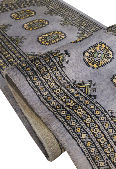 SUPERFINE BUKHARA WOOL GREY RUNNER WITH ELEPHANT FOOT MOTIF - AR3976