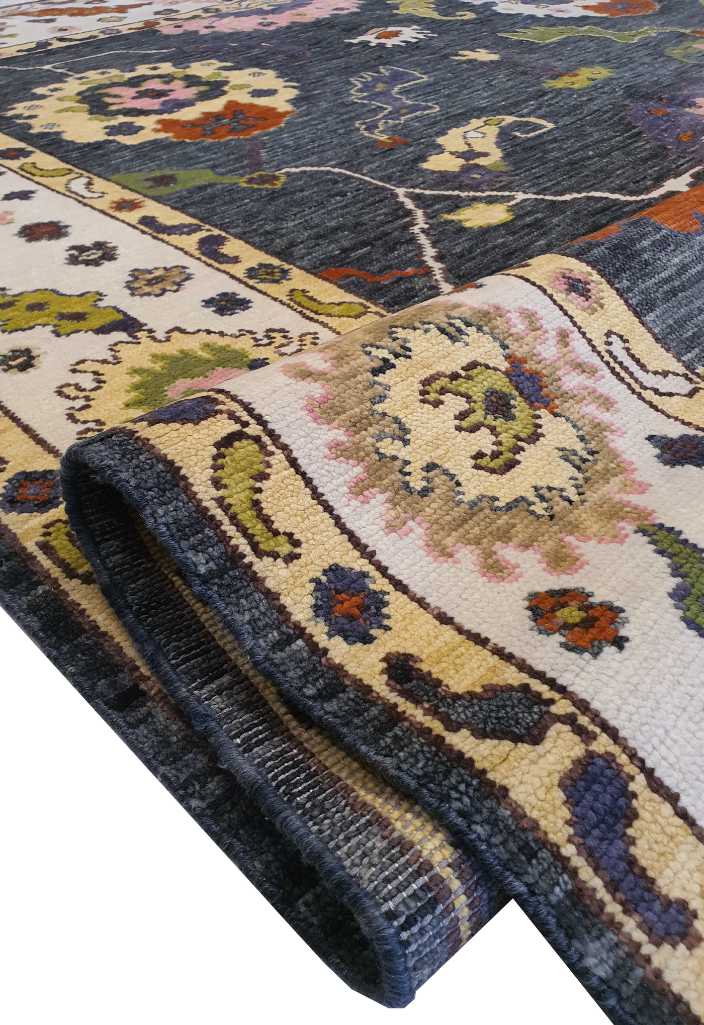 Oushak Hand Spin with Multicolor Flowers - AR3744