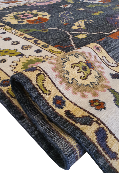 Oushak Hand Spin with Multicolor Flowers - AR3744