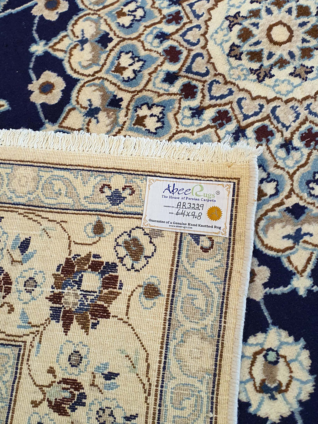 Superfine Persian Nain Blue With Cream Border - 6.4 X 9.8 FT - AR3229