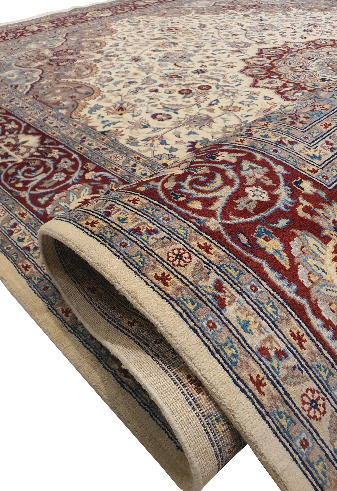 SUPERFINE PAK PERSIAN ISFAHAN WOOL CREAM WITH RED BORDER. THIS CARPET IS MADE OF FINE LAMBS' WOOL - AR3964