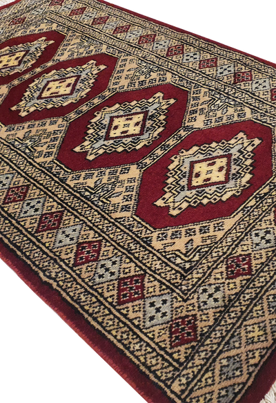 SUPERFINE BUKHARA RED WITH 4 MEDALLION BROWN & GREY BORDER - AR3985