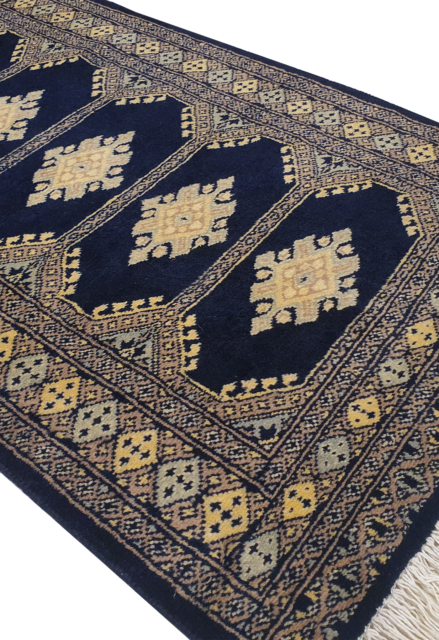 SUPERFINE BUKHARA DARK BLUE WITH 5 MEDALLION CREAM & GREY BORDER - AR3981