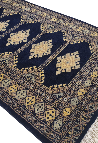 SUPERFINE BUKHARA DARK BLUE WITH 5 MEDALLION CREAM & GREY BORDER - AR3981