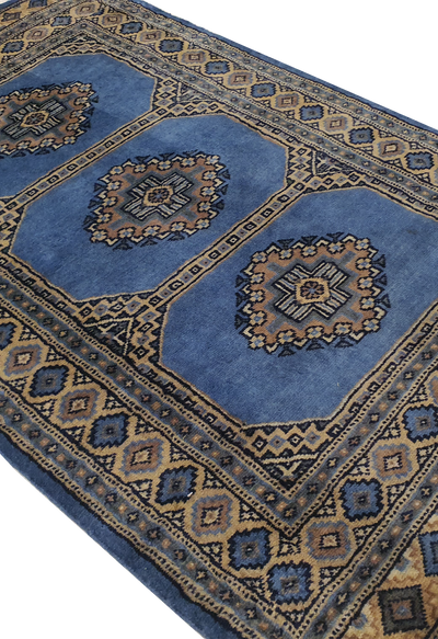 SUPERFINE BUKHARA LIGHT BLUE WITH 3 MEDALLION CREAM & GREY BORDER - AR3986
