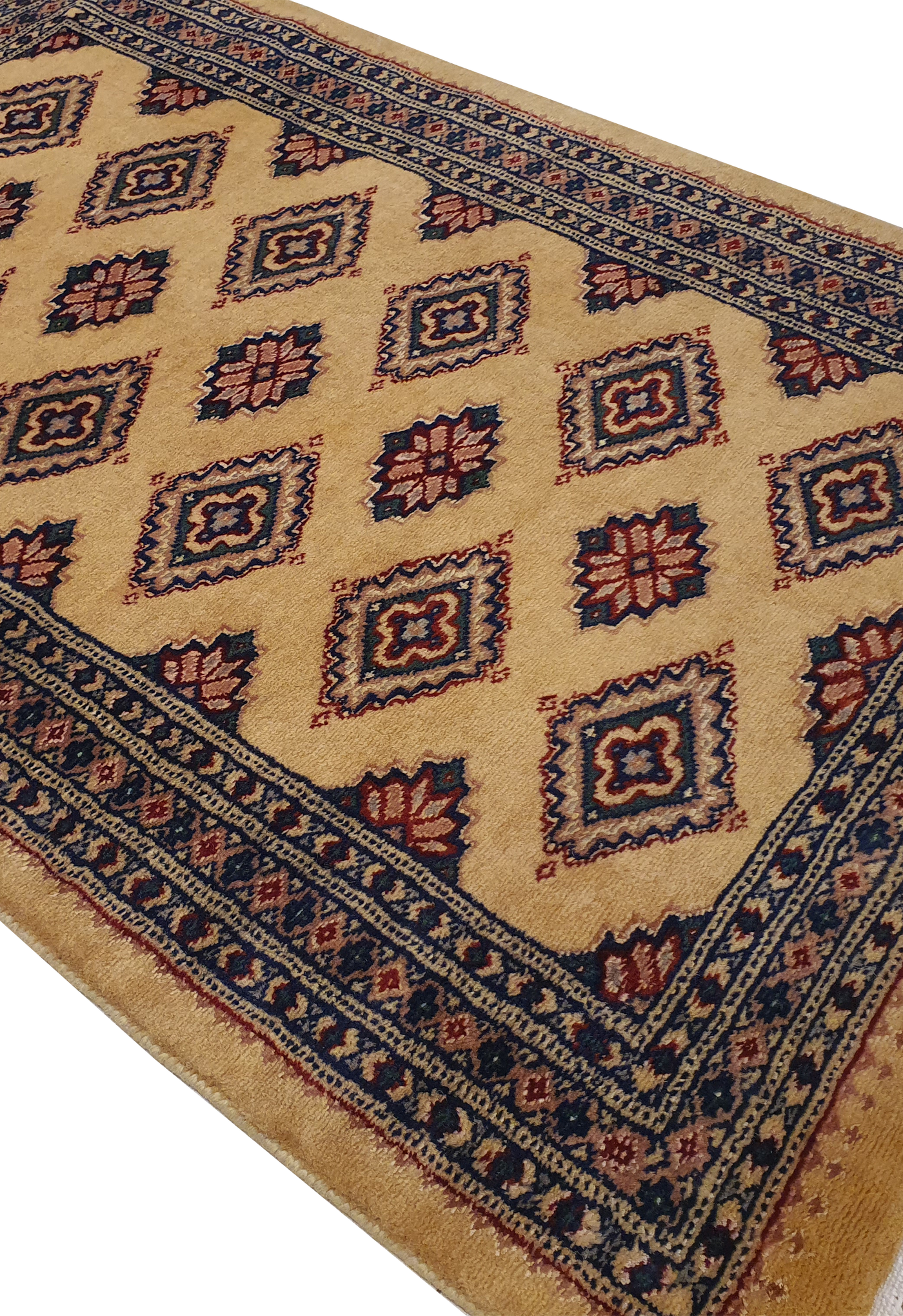 SUPERFINE BUKHARA YELLOW WITH RED & BLUE MOTIF SILK INLET - AR3997