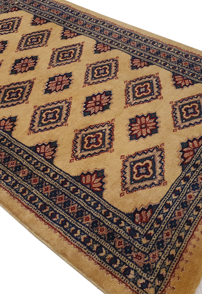 SUPERFINE BUKHARA YELLOW WITH RED & BLUE MOTIF SILK INLET - AR3997