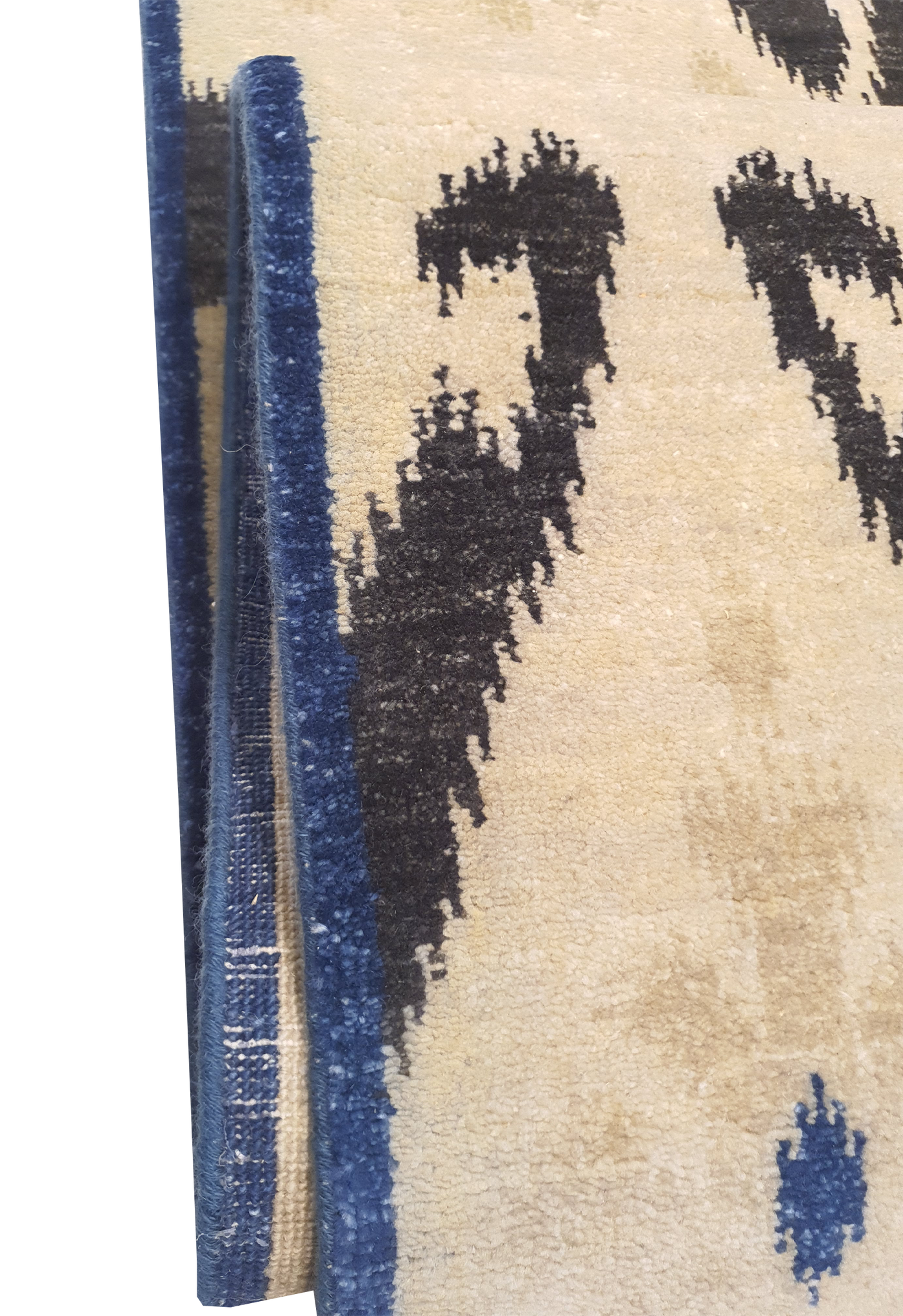 Superfine Persian Ikat Design Wool Allover Big Floral Motif Black and Cream-VP155