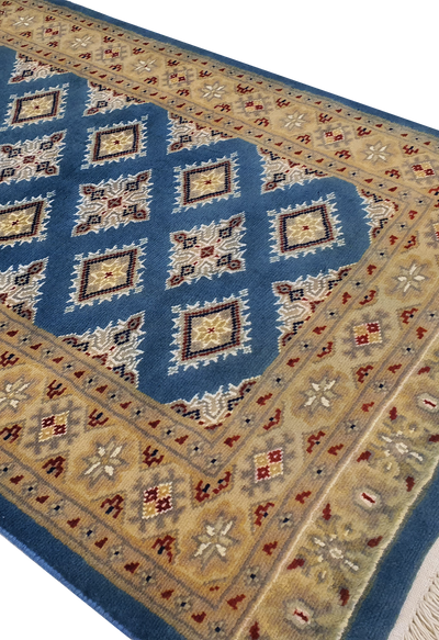 SUPERFINE BUKHARA SEA GREEN ALLOVER INLET SILK DESIGN & YELLOW BORDER - AR3991