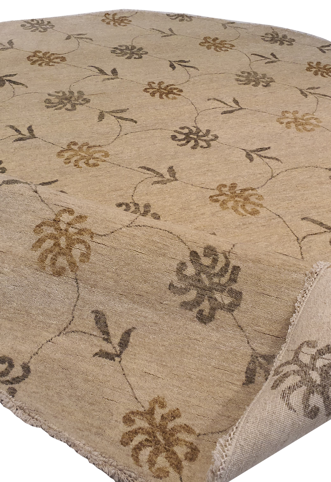 Superfine Persian Wool Round Allover Floral Design Light Brown-VP002