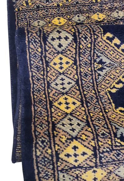 SUPERFINE BUKHARA DARK BLUE WITH 5 MEDALLION BROWN & GREY BORDER - AR3990