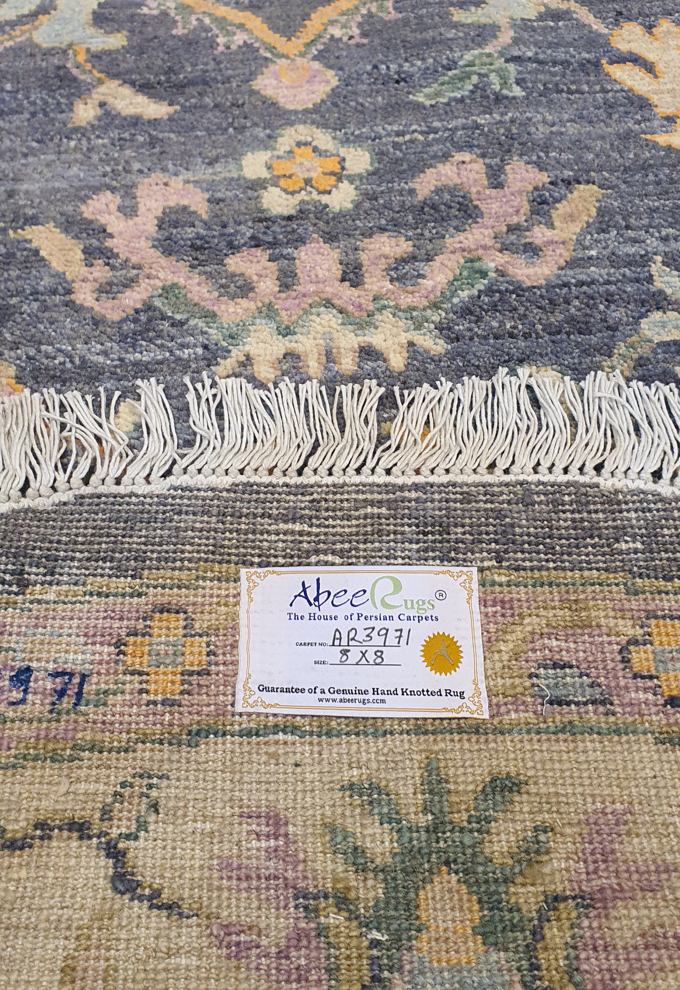 SUPERFINE HAND KNOTTED OUSHAK GREY WOOL ROUND WITH MULTICOLOUR FLOWERS MADE BY FINE HANDY FINE WOOL - AR3971