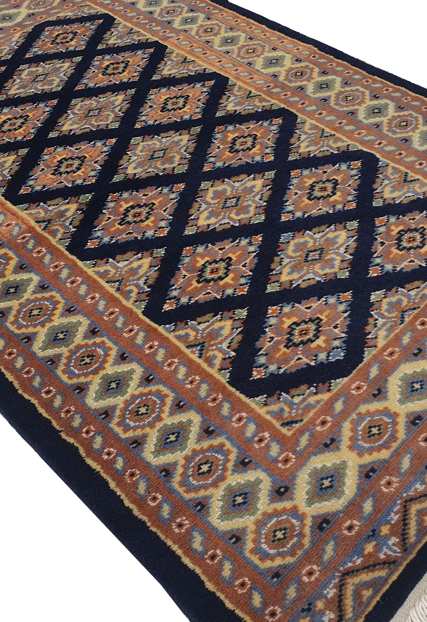 SUPERFINE BUKHARA BLUE & BROWN ALLOVER INLET SILK DESIGN - AR3992