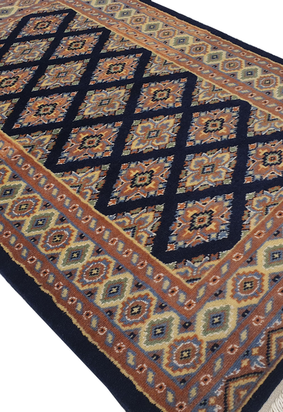 SUPERFINE BUKHARA BLUE & BROWN ALLOVER INLET SILK DESIGN - AR3992