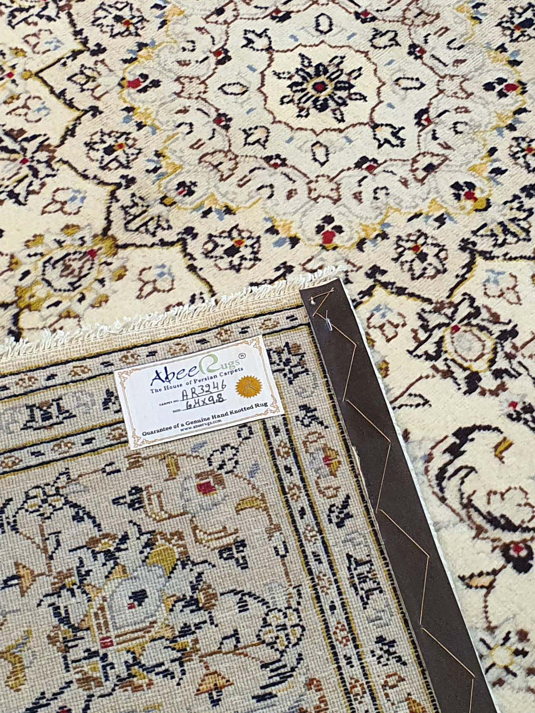 Persian Keshan Cream With Black Flower - 6.4 X 9.8 FT - AR3246