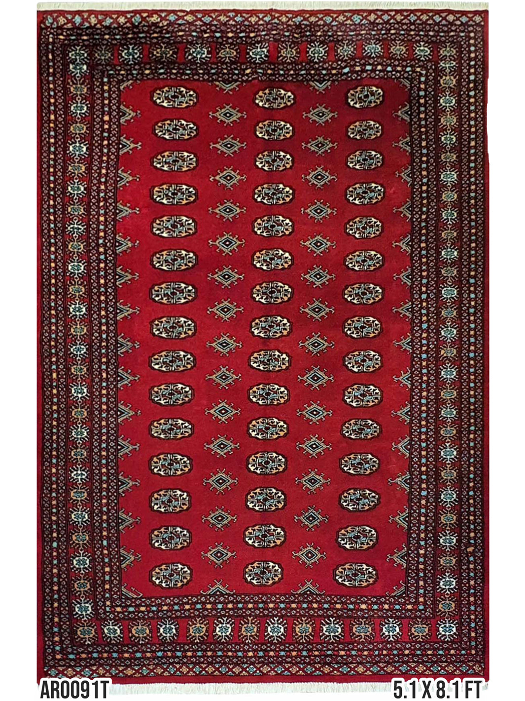 Pak Single Knot Bukhara Design Red and Black - AR0091