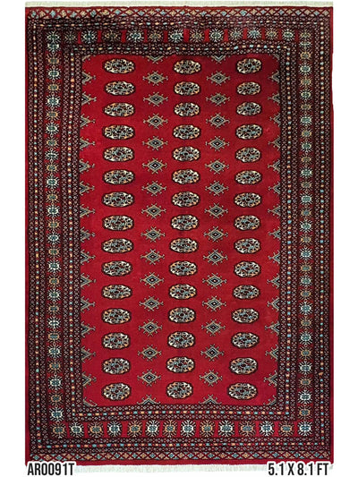 Pak Single Knot Bukhara Design Red and Black - AR0091