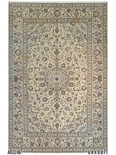 Persian Keshan Cream With Black Flower - 6.4 X 9.8 FT - AR3246