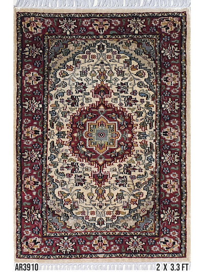 Superfine Isfahan Kashmir Silk Carpet Cream And Pink Border - 2 X 3.3 FT - AR3910