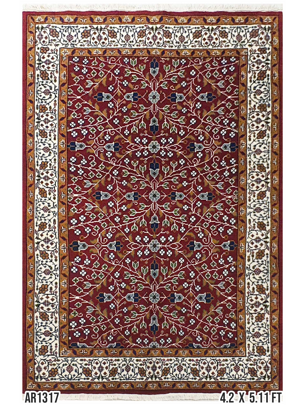 Turkish Isfahan Allover Flower Design - 4.2 X 5.11 FT - AR1317