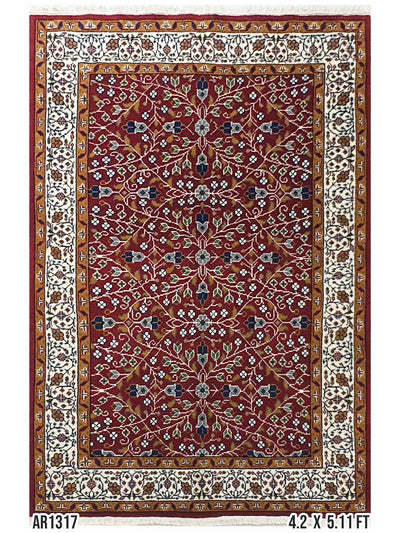 Turkish Isfahan Allover Flower Design - 4.2 X 5.11 FT - AR1317