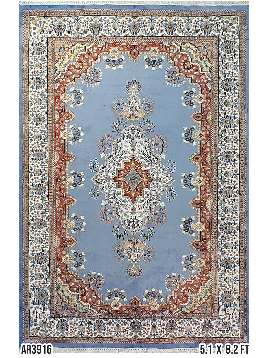 Kashmir Kerman Design Glaucous and White - 5.1 X 8.2 FT - AR3916