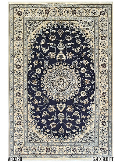 Superfine Persian Nain Blue With Cream Border - 6.4 X 9.8 FT - AR3229