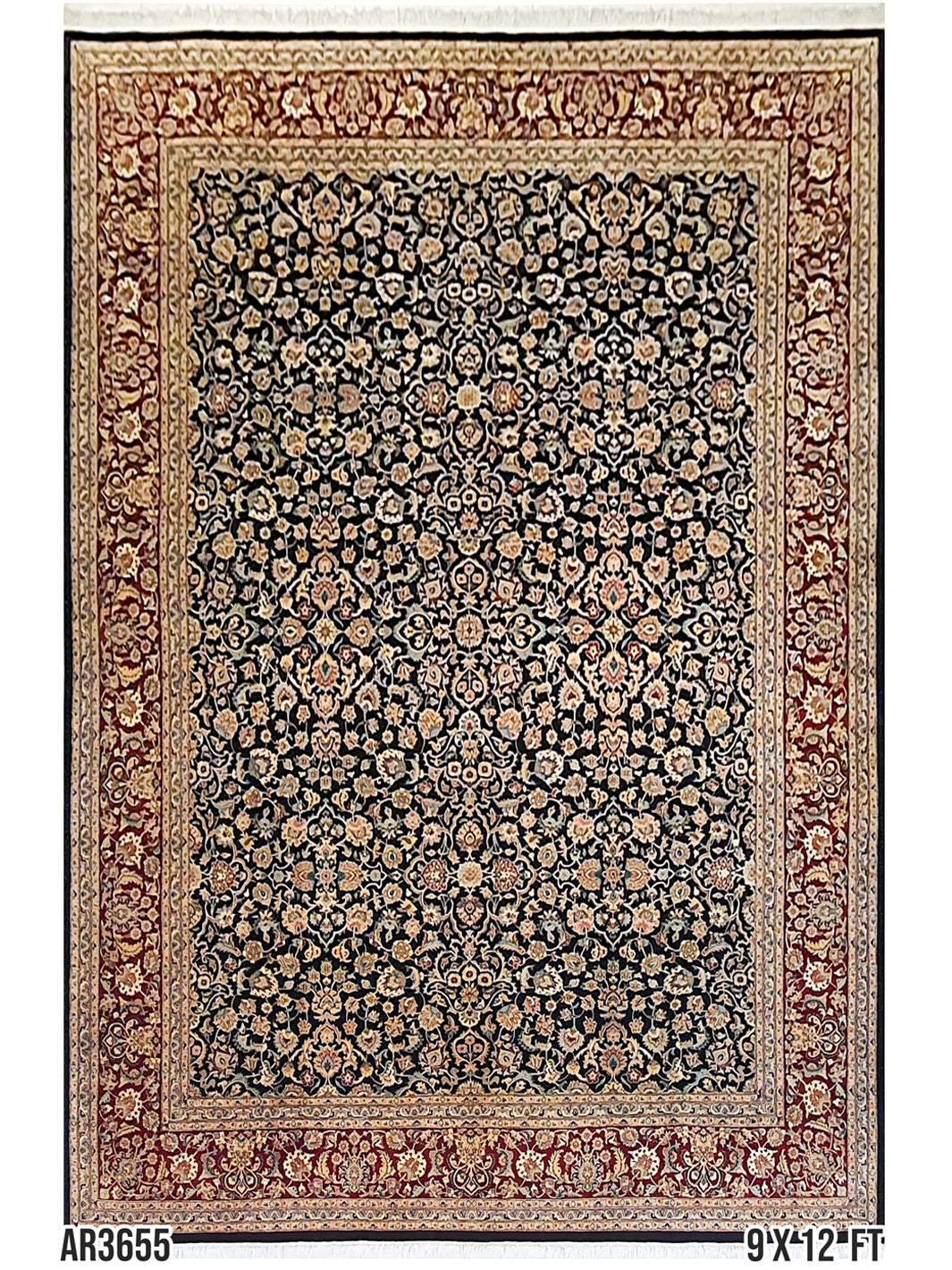 PAK PERSIAN ISFAHAN BABY LAMB WOOL ALLOVER FLORAL DESIGN - 9 X 12 FT - AR3655