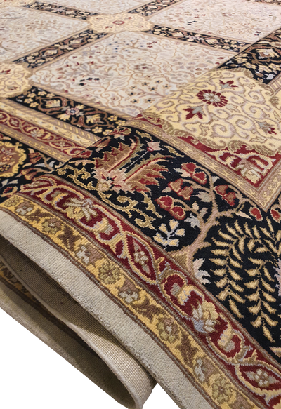 SUPERFINE PAK PERSIAN ISFAHAN ALLOVER BOXES DESIGN MADE OF BABY LAMBS WOOL LIGHT BROWN WITH DARK BORDER - AR3967