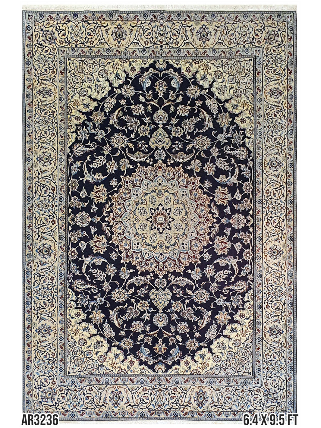 Persian Nain Design Blue and Cream - 6.4 X 9.5 FT - AR3236