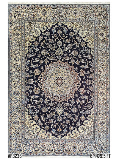 Persian Nain Design Blue and Cream - 6.4 X 9.5 FT - AR3236